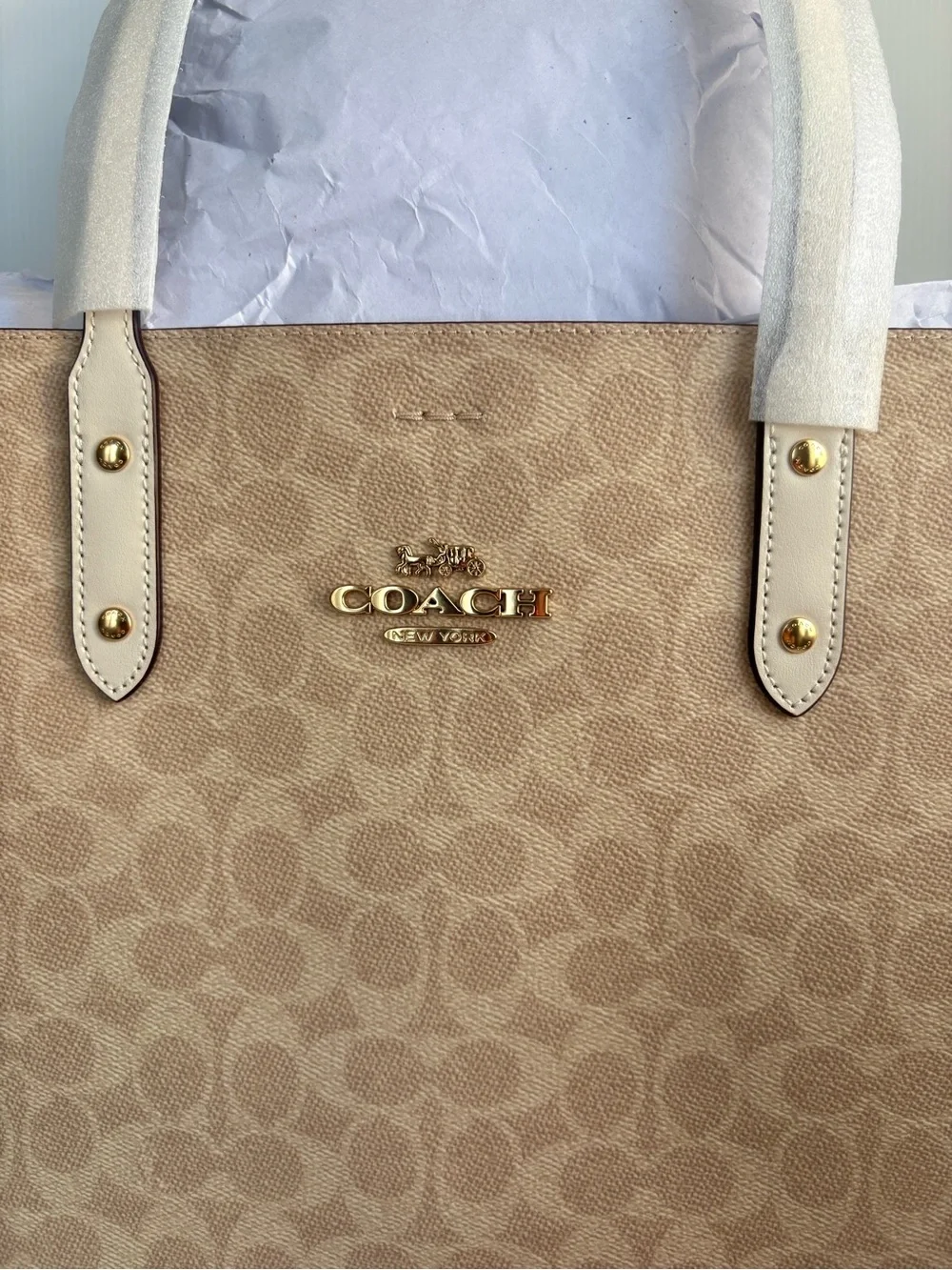 Coach Town Tote in Signature Coated Canvas # CBQ46 Khaki/Chalk Shoulder Bag XL